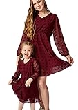 YMING Mommy and Me Flowy Dress Long Sleeve Comfy Dresses Chiffon Swing Dress Wine Red 2 Years