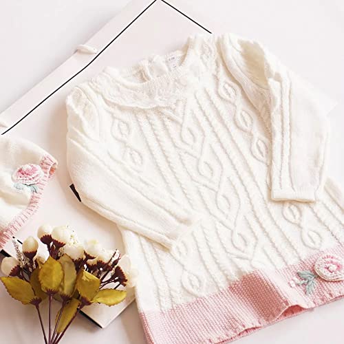 Bernie&Charlie Baby Cotton Knitted Sweater Dress Set 3 Pcs With Hat And Cotton Pantyhose. Handmade Embroidery Flower (6-9 M) #TOP1
