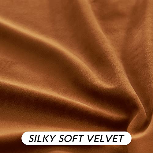 Image of RYB HOME Velvet Curtains 102 inches Long, Extra Long High Ceiling Curtains | Room Darkening, Thermal Insulated, Luxurious Soft, Home Decor Curtains for Living Room Bedroom, W52 x L102, Orange, 2 Panels