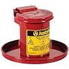 Justrite 0.45 Gallon Galvanized Steel Mini Countertop Oily Waste Can, 10.5 x 7 Metal Oil Rag Safety Can with Hand Operated Self-Closing Lid for Oily Rag Disposal, Made in The USA, Red, 09400
