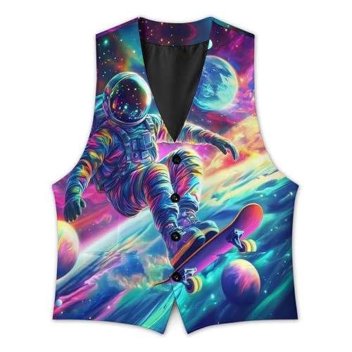 Spaceman Astronaut Mens Slim Fit Suit Vest Dress Waistcoat Casual Business Vest3