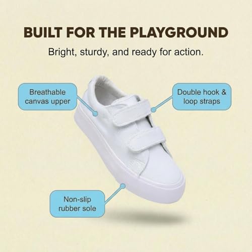 EMMA NEW YORK Toddler Sneakers Canvas Toddler Shoes for Girls and Boys, Hook and Loop Kid Sneaker (White, 12)