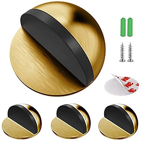 Junlic Floor Door Stopper Stainless Steel, 4 Pack Oval Floor Mounted Door Stops with Screws and Glues Fit Most Door Brass Cover