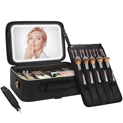 Chomeiu Makeup Bag with LED Mirror and Organizer