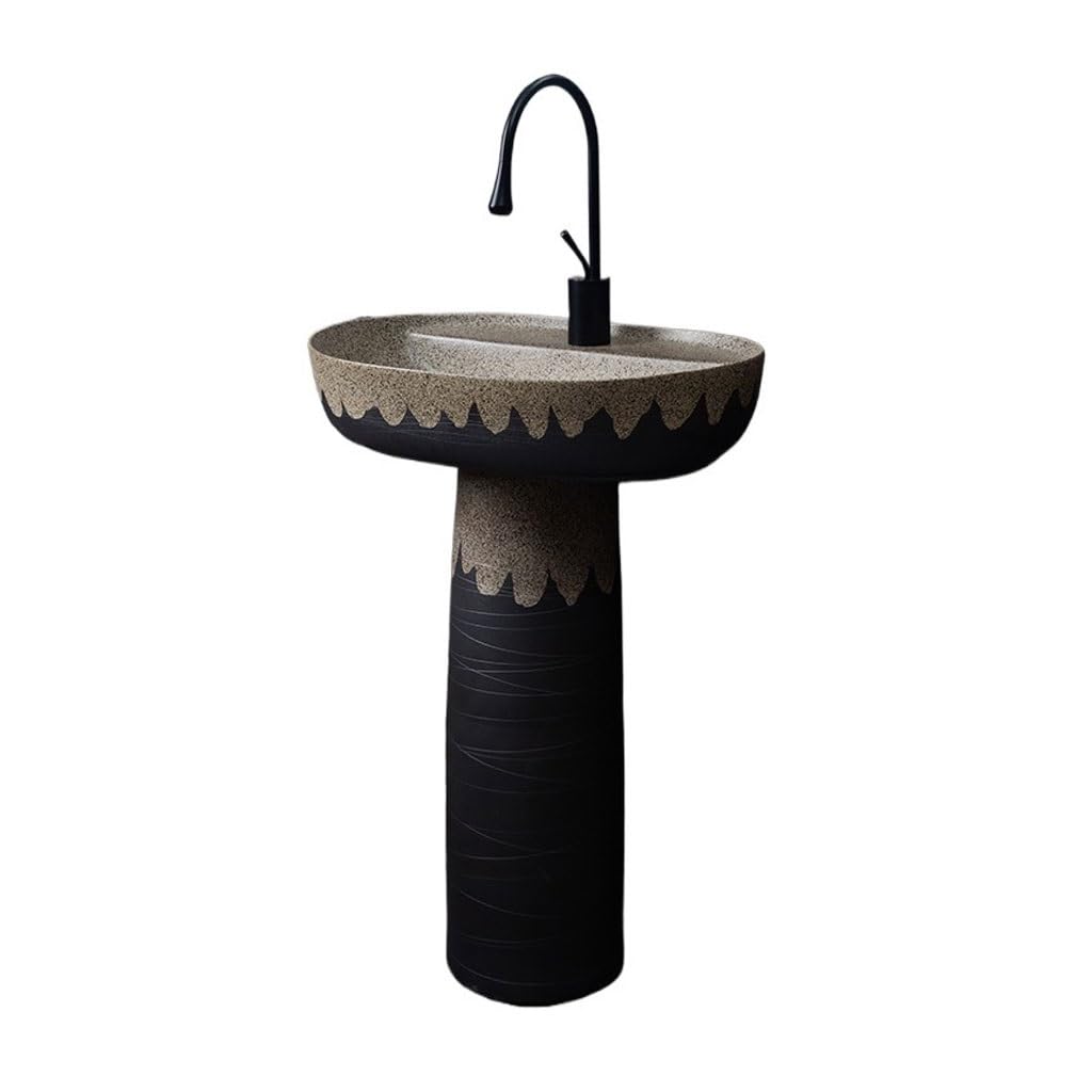 Outdoor Ceramic Column Washbasin Bathroom Balcony Floor-Standing Bathroom Bowl Sink