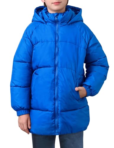 uideazone Boys' Winter Coat Medium Length Warm Hooded Puffer Jacket Down-like Cotton Waterproof Outwear 5-12Y