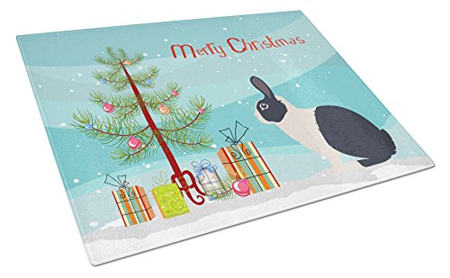 Caroline's Treasures BB9325LCB Dutch Rabbit Christmas Glass Cutting Board Large, Teal Decorative Tempered Glass Kitchen Cutting and Serving Board Large Size Chopping Board