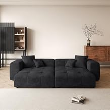 104" Love Seat Couch, Modular Sectional Sofa Cloud Couch with Deep Seats, Breathable Linen Fabric Sectional Couches for Living Room/Bedroom/Apartment, Simple Assembly, Black