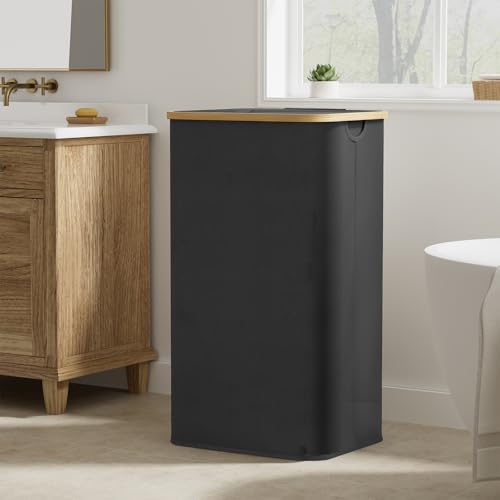 Chrislley 70 L Slim Laundry Basket with Lid, Foldable Laundry Hamper with 2 Removable Inner Bags & Bamboo Handles - Image 3
