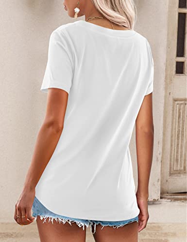 Beluring Womens Vneck Short Sleeve Tshirt Casual Plain Summer Tops (White,L) #TOP3