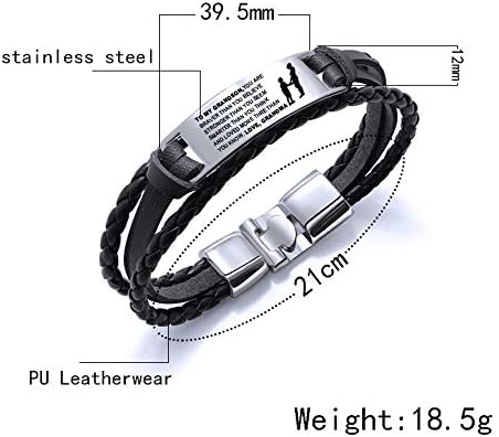 HAYOUWAY to My Grandson Leather Bracelets Birthday Graduation Inspirational Always Remember Gift from Grandma Grandpa for Men Teens