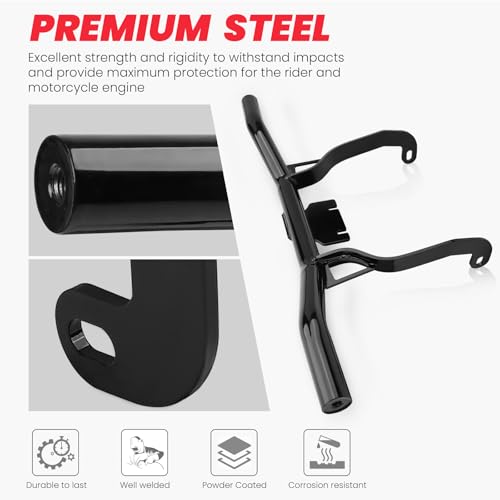 09-13 Gloss Black Engine Guard Flat Out Bar for Harley Davidson Touring 21\" Wheel Front Fender Riser,-1/4\" Highway Engine Protector Frame