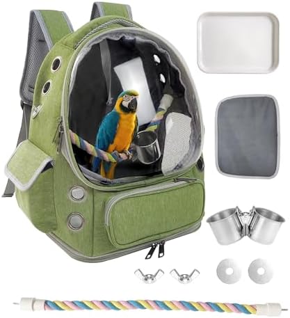 Best Carrier for African Greys: Which One Will Keep Your Bird Safe? 8 Bird Backpack Carrier Travel Cage with Perch, Tray &Food Cups for African Greys, Conures Parakeet Cockatiel Budgie,Small Animal Pet Carrier Bag for Vet Hiking Camping