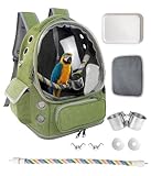 Bird Backpack Carrier Travel Cage with Perch, Tray &Food Cups for African Greys, Conures Parakeet Cockatiel Budgie,Small Animal Pet Carrier Bag for Vet Hiking Camping