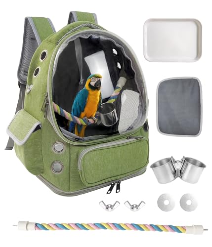 Bird Backpack Carrier Travel Cage with Perch, Tray &Food Cups for African Greys, Conures Parakeet Cockatiel Budgie,Small Animal Pet Carrier Bag for Vet Hiking Camping