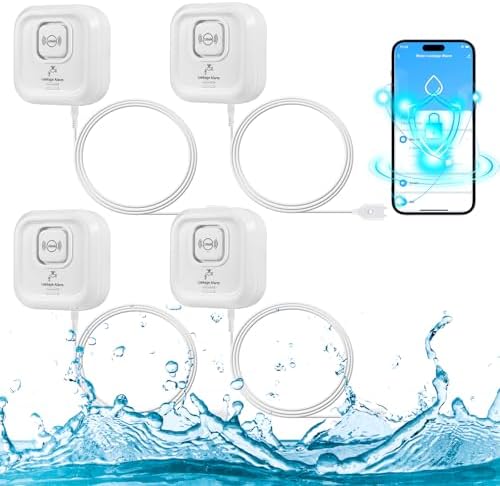 Detector de Fugas de Agua WiFi, 100dB Alarma Sensor de Agua y de Tuya App, 3 Tipos de Detección Detector Inalámbrico con Desmontable 105 cm Cable de s...
