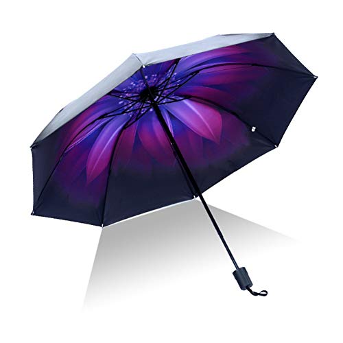Angmile Sun & Rain Umbrella Plegable de Doble Capa Anti-UV Paraguas Impermeable para Uso en la Lluvia del Coche al Aire Libre