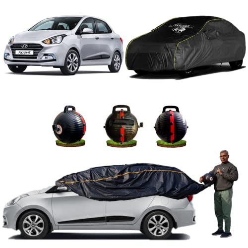 Image of CARBLAZER Portable & Semi-Automatic Full Body Car Covers - Heavy Duty Device | Rain Resistant | UV Safe | Dust Proof | Anti-Theft & Scratch Proof Covers, Custom Fit for Hyundai Xcent,Gun Metal Black