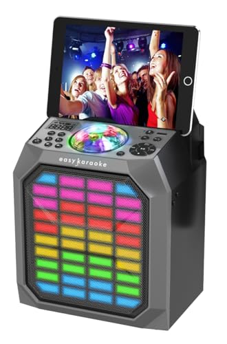 Easy Karaoke Party Hub with Light Show and Wireless Microphone – Rechargable Bluetooth Speaker with Microphone, LED Effects, Recording & Playback – EKS222BT Sing Cube, Black