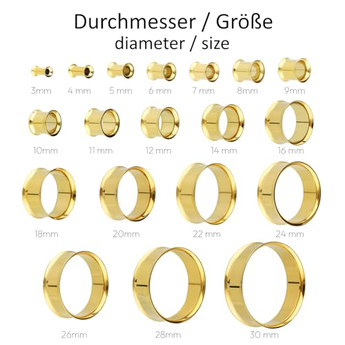 Treuheld® | 6mm Ohr Flesh Tunnel | Chirurgenstahl 316L in Gold | Dünn | Double Flared Ohrtunnel | Dünner Rand | hautfreundlich & antiallergen