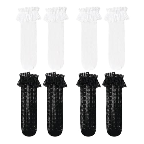 TIMJJG 4 Pares De Calcetines En Forma De Corazón En Blanco Y Negro, Calcetines De Encaje Con Volantes, Calcetine Con Estampado De Amor, Calcetine De Mujer, Adecuados Para Maquillaje Lolita.