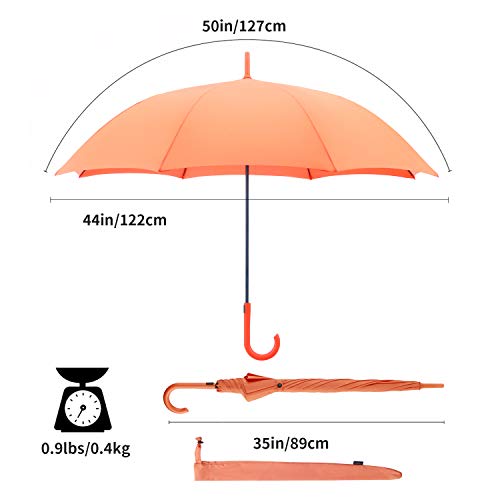 Rumbrella Orange Uv Stick Umbrella Auto Open Upf 50+ With J Hook Handle 50In #TOP5