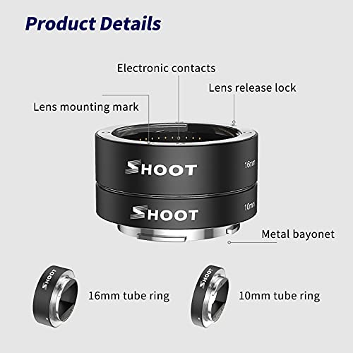 Shoot Auto-Focus Macro Extension Tube Set For Sony 10Mm+16Mm Adapter Ring Compatible With Sony Mirrorless E-Mount Aps-C And Full Frame Camera A7 A7R A7S Nex3 Nex5 A6300 A6500 #TOP4