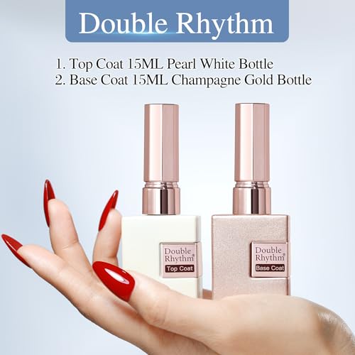 Double Rhythm 2 Pcs 15ML No Wipe Gel Top Coat and Base Coat Set Clear Glossy Gel Polish Kit Soak Off UV LED (Base and Top Coat)
