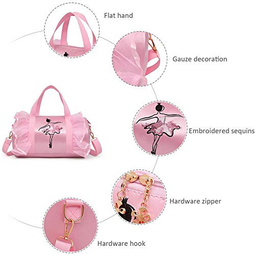 Luerme Sac de danse pour enfant Sac à bandoulière Sac fourre-tout Sac de danse latine, sac à main Sacoche pour petites filles, ballerines, enfants et adolescents, rose