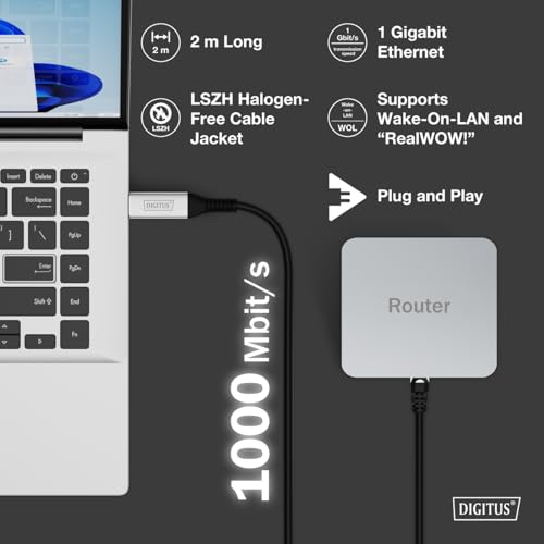 Digitus USB-A - RJ45 Ethernet Cable. 1Gbit/S. 2M - 4