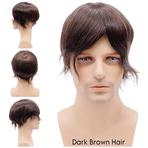 Image of SkyHair PU Diamond Coated Border MIRAGE Skin Base Undetectable Scalp PREMIUM Hair Patch for Men 100% Remy Human Silky and Soft Hair Wigs Highly Durable Mens Toupee can be Install with Clips, Glue or Tape (Natural Brown, 10x7, Medium Density)
