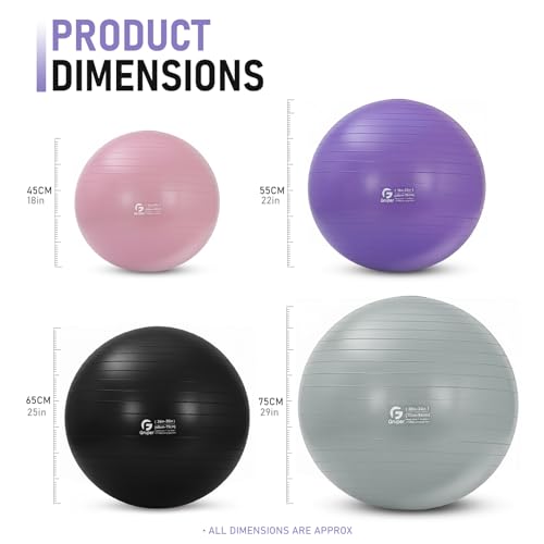 Gruper Yoga and Pilates Ball,4 Sizes 15 inch-30 inch Gym Ball for Fitness, Yoga, Workout, Pregnancy and Physical Therapy,Quick Pump Included,Great as Yoga Ball Chair for Office or Home Gym Equipment by Gruper - Image 2