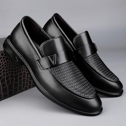 Men Casual Business Shoes, Casual Boat Shoes, Moccasins - Slip - on Adjustable Loafers with Top - Grain Leather for Social Gatherings, Working, Party, Formal Oxfords Black3