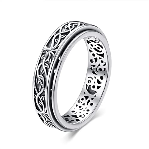 YAFEINI Fidget Ring Sterling Silver Spinner Ring for Women Celtic Knot/Sunflower/Daisy/Heart/Tree of Life Spinning Ring Fidget Jewelry Gifts for Women Men 6-12