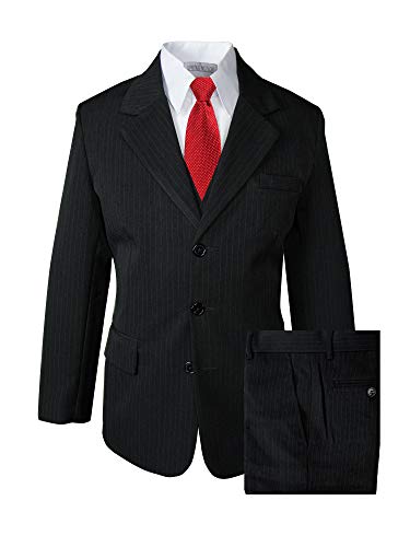 Spring Notion Big Boys' Pinstripe Suit Set Black-Red Tie 12