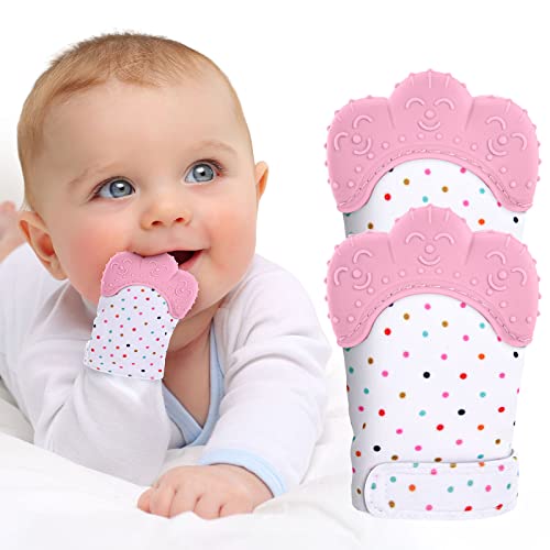 2Pack Silicone Teething Mitt, Soothing Infant Teething Mitten Pain Relief, ...