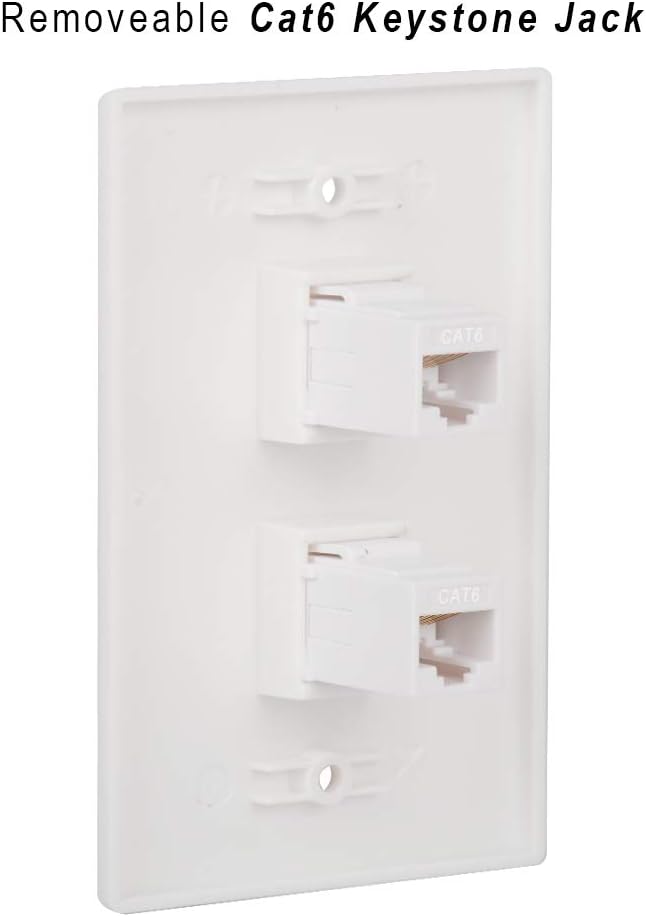 Super Brands Kebulldola Cat6 Wall Plate 2 Port RJ45 Keystone Jack with Low Voltage Mounting Bracket for Networking Cables (White, 2-Pack)