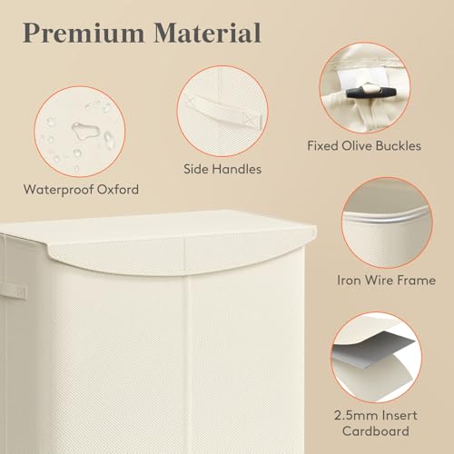 Lifewit 140L Big Separated Laundry Basket,Waterproof Laundry Hamper with Reinforced Carry Handle and Bag, Sturdy Hamper with Lid in Dorm College Bathroom 60 x 35 x 66 cm, White