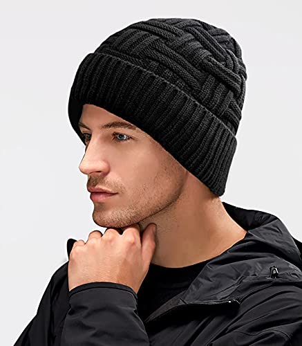 Loritta Men's Winter Knitting Skull Cap Wool Warm Slouchy Beanie Hat Black One Size #TOP4