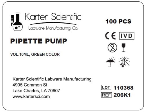 Fast Release Pipette Pump Pipettor, Up to 10ml, Green, Karter Scientific 206K1 (Case 100)