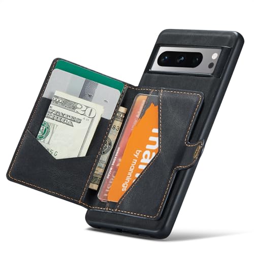 Hongxinyu Case for Google Pixel 8 Pro 2023, Detachable Magnetic Wallet Card Cash Slot Case Cover Support Wireless Charging Functional Kickstand (Google Pixel 8 Pro, Black)