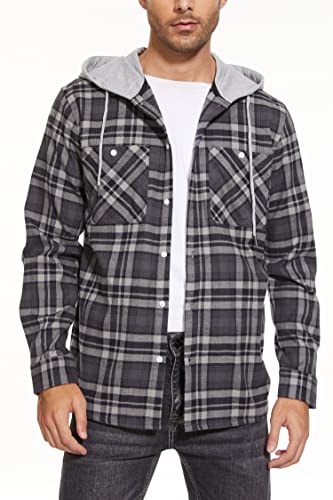 Tacvasen Men's Fashion Hoodies Shirts Casual Flannel Lightweight Cotton Jackets Black Grey M #TOP2