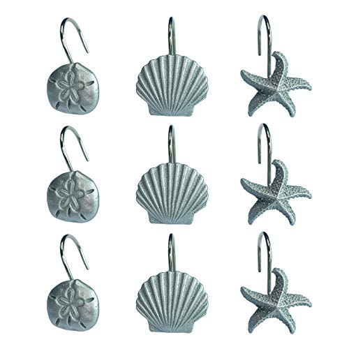 Silver Starfish With Shell Home Fashion Decorative Rust Proof Shower Curtain Hooks Set Of 12 #TOP2
