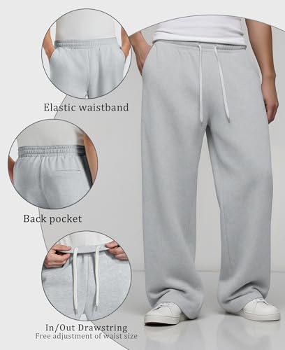 Image of Susclude Mens Lightweight Baggy Sweatpants Wide Leg Gym Lounge with Pockets | Wide Leg, Premium Cotton Blend, Inner /Outer Drawstring, 3 Pockets, Y2K Oversized, Breathable for Gym Lounge All Seasons