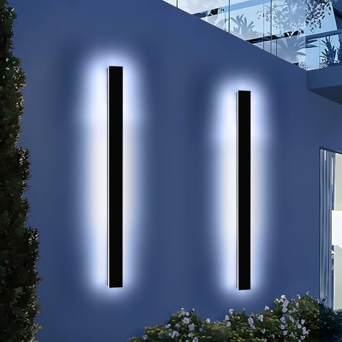 Mikeru 57" 2Pack Outdoor Wall Sconce 6000K Cool White - IP65 Waterproof Black Exterior Light, Hardwired Wall Mounted Fixture for Porch, Patio & Entryway | Non-Dimmable Weatherproof Design by Mikeru - Used condition - Image 5
