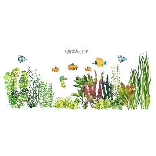 ULTECHNOVO Pegatinas de Pared Decorativas Peces Acuáticos y Plantas, Adhesivas y Fáciles de Quitar, Ideales para Dormitorio y Sala, Material Pvc sin Residuos