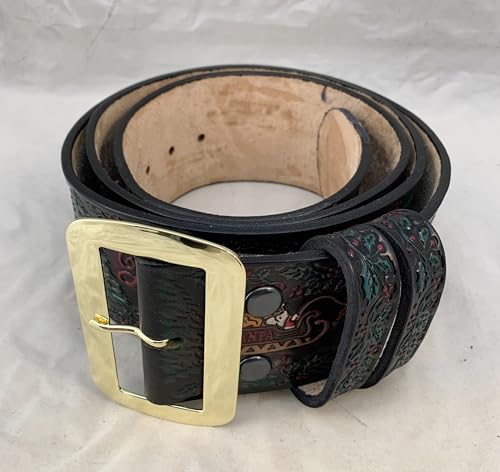 Hand Painted and Tooled Santa Claus Belt & Buckle, Merry Christmas to All, Solid Leather, 3" Wide3