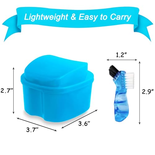Keedolla Denture Cup Orthodontic Retainer Case, Denture Bath Box Dental Mouthguard Case Cleaning with Brush, Strainer Basket and Lid Waterproof - Blue - Thumbnail 6