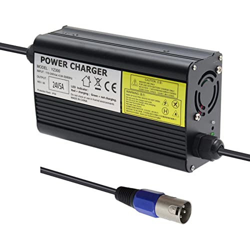 24V 5A Battery Charger with 3-Pin XLR Connector for Pride, Jazzy, Drive Medical, Golden Technologies, Shoprider, Rascal 200T/500T/301 PC/314/318 PC/320 PC/326/326A