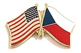 Czech Republic Friendship Double Flag Lapel Pin US Crossed Emblem Tie and Hat Pin Badge